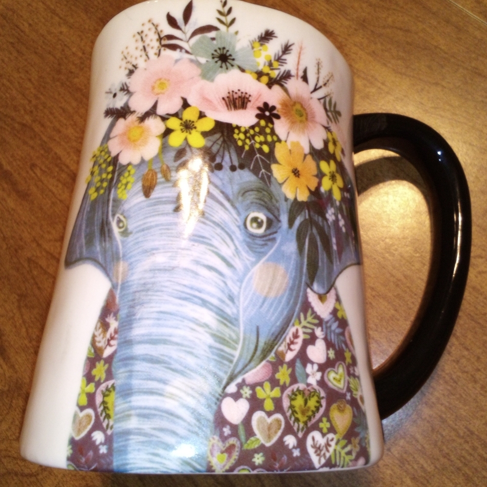 Signature Housewares Two Sided Stoneware Floral 16 OZ Elephant Mug